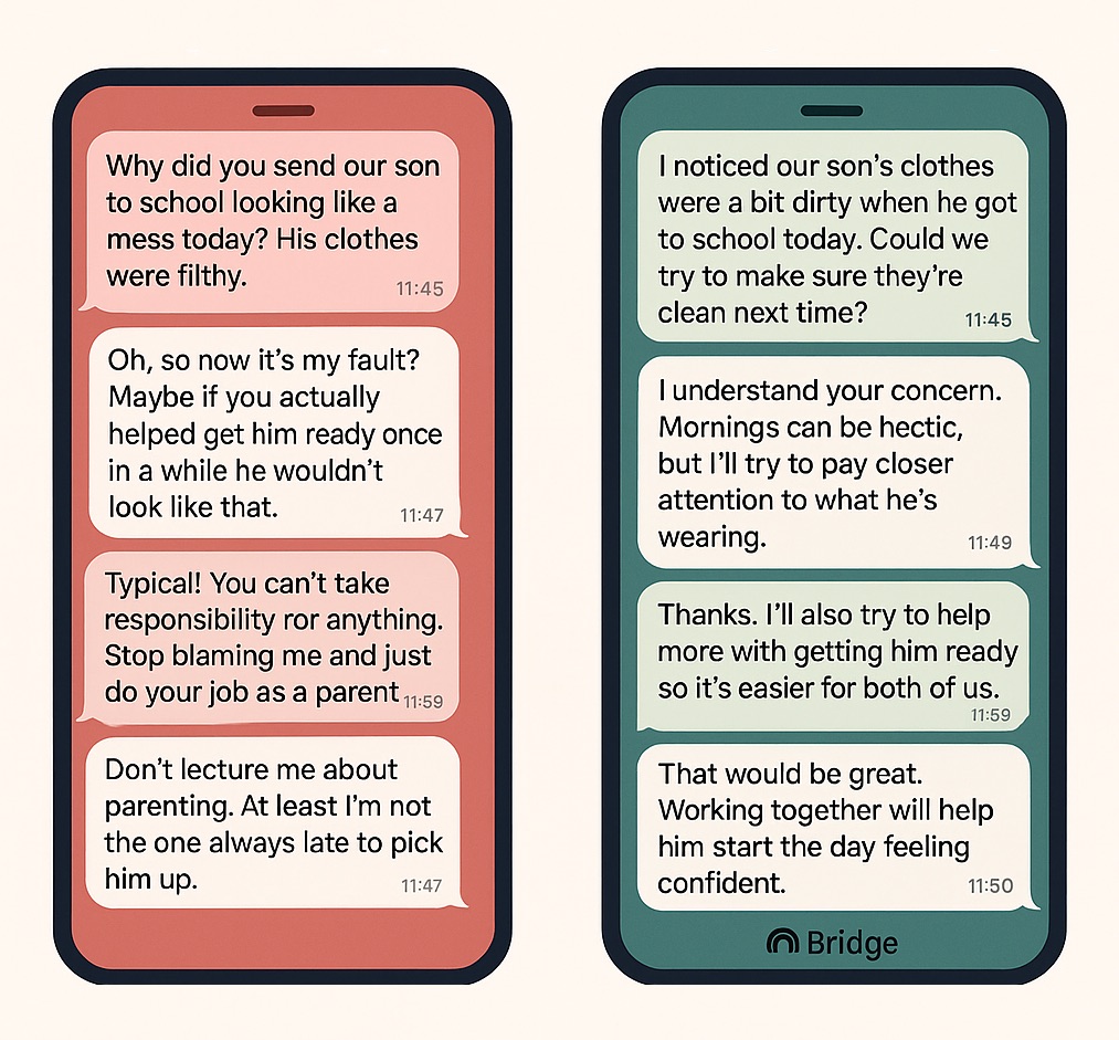 Bridge chat mediation demo inside a WhatsApp conversation